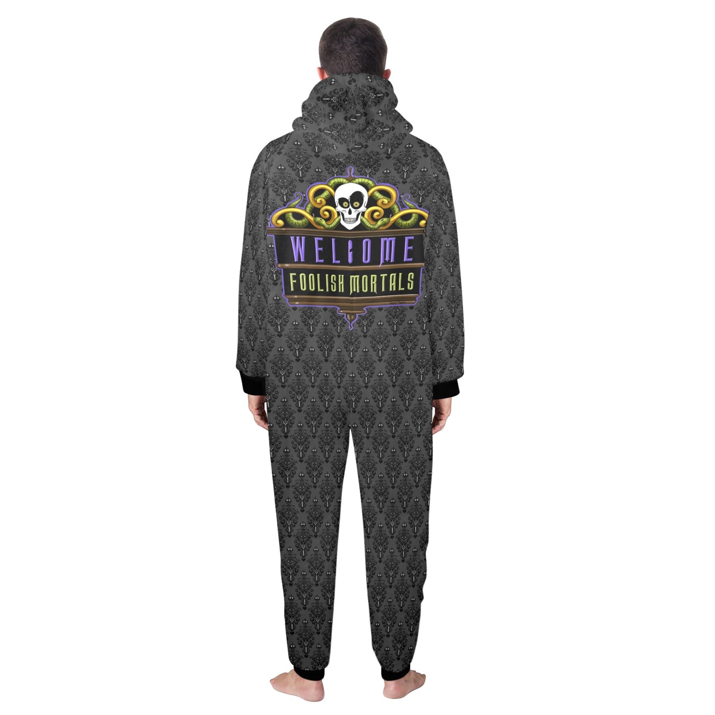 Welcome Foolish Mortals Unisex One-Piece Zip Up Hooded Pajamas