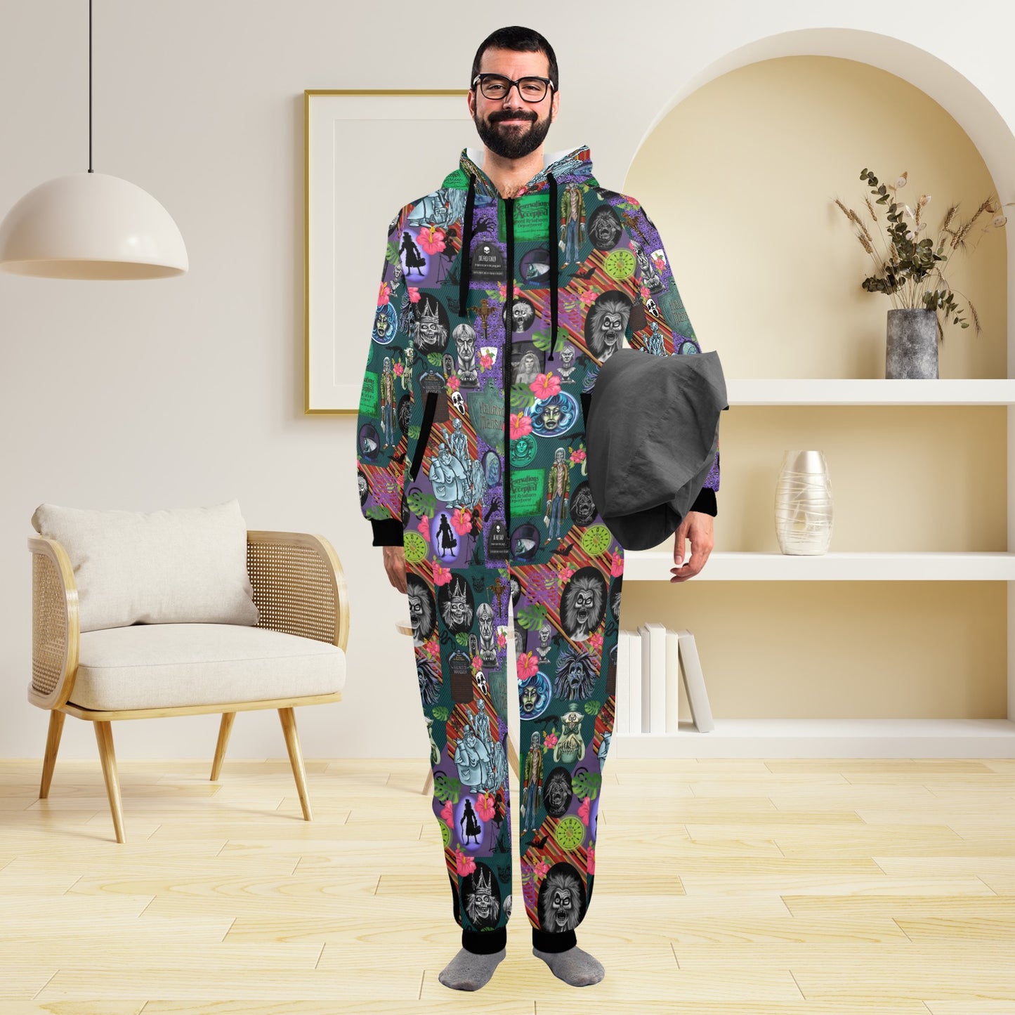 Tropical Mansion Unisex One-Piece Zip Up Hooded Pajamas
