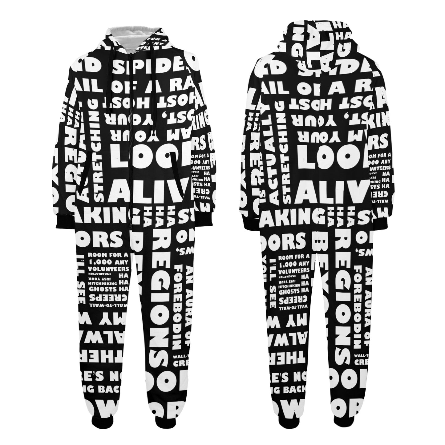 Haunted Mansion Ghoulish quotes Unisex One-Piece Zip Up Hooded Pajamas