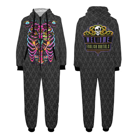 Welcome Foolish Mortals Unisex One-Piece Zip Up Hooded Pajamas