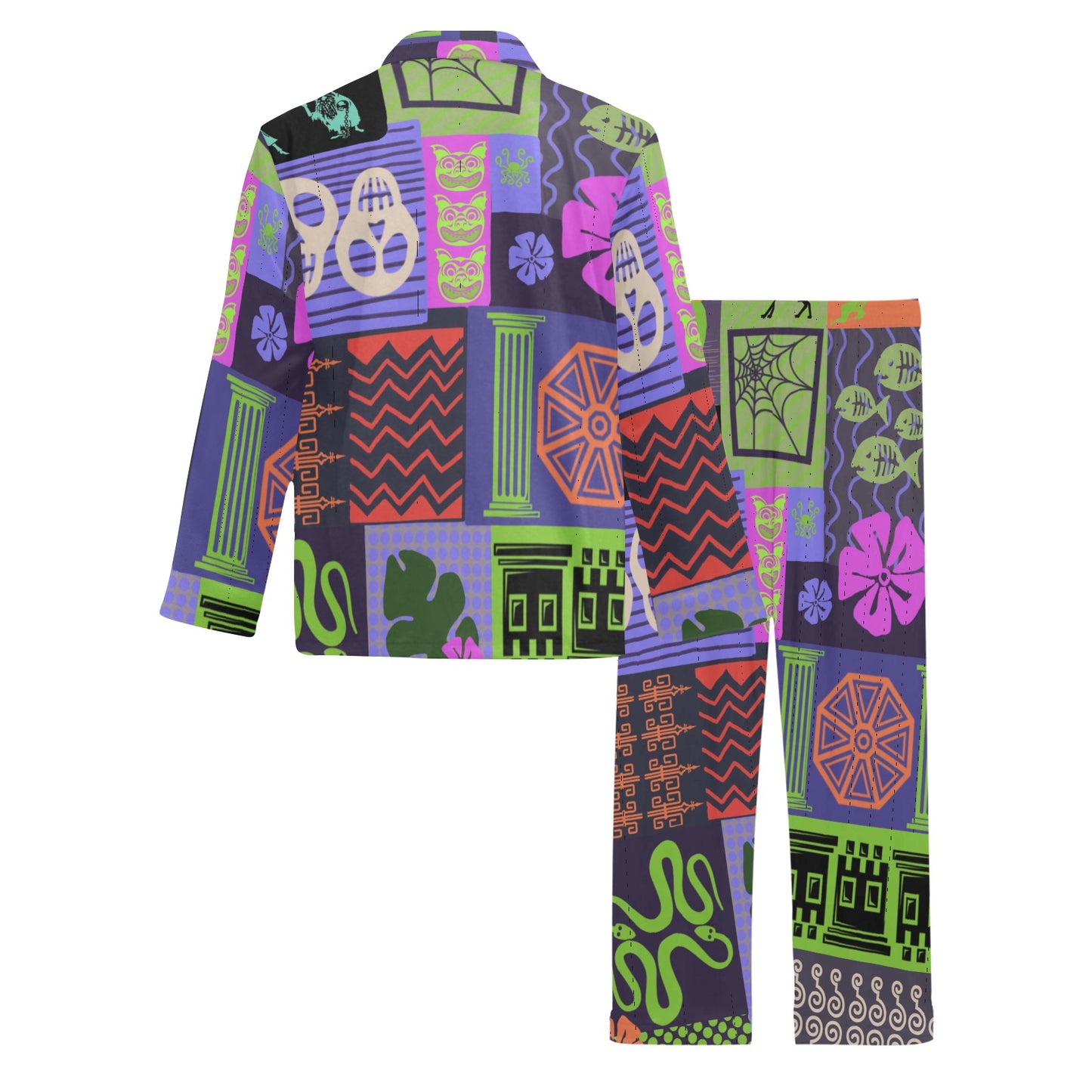 The Haunted Tiki Mansion Men's V-Neck Long Pajama Set