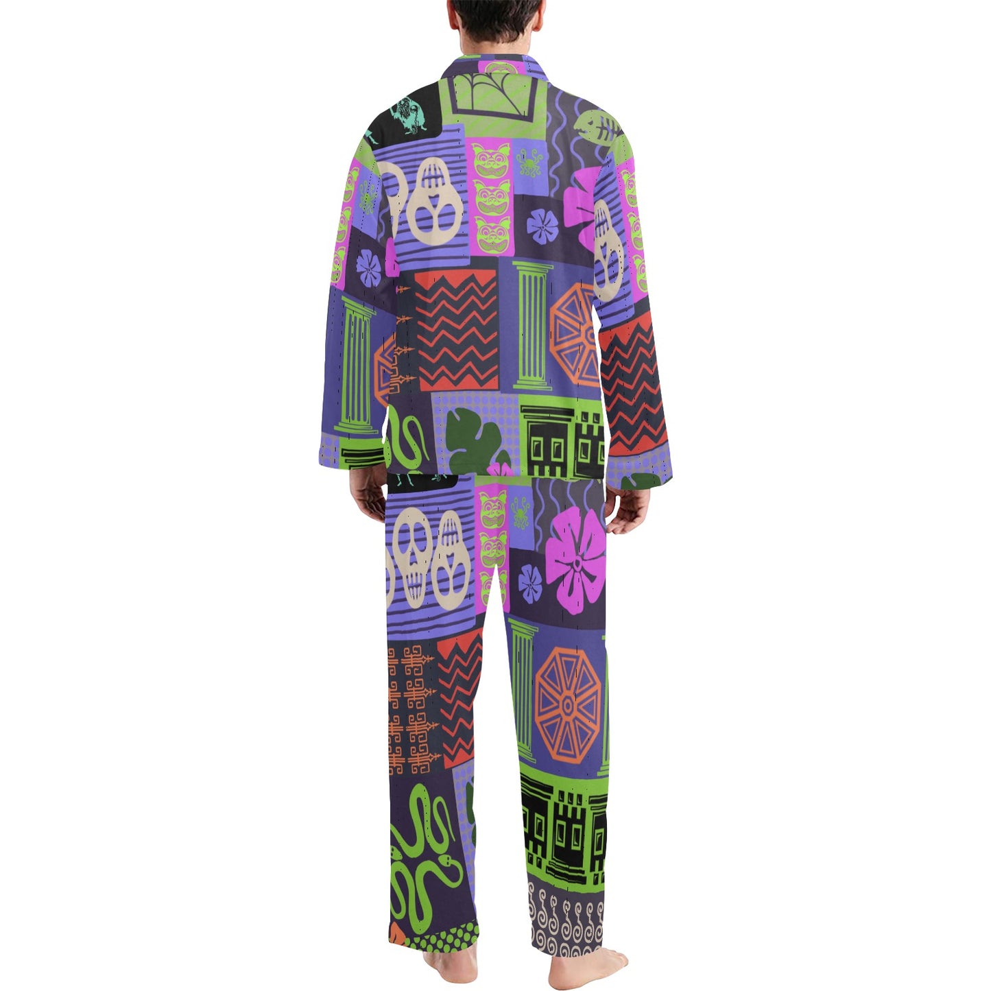 The Haunted Tiki Mansion Men's V-Neck Long Pajama Set