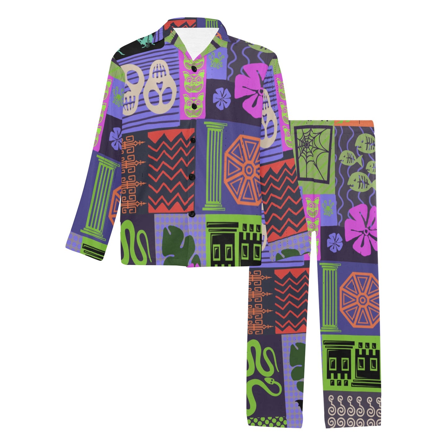 The Haunted Tiki Mansion Men's V-Neck Long Pajama Set