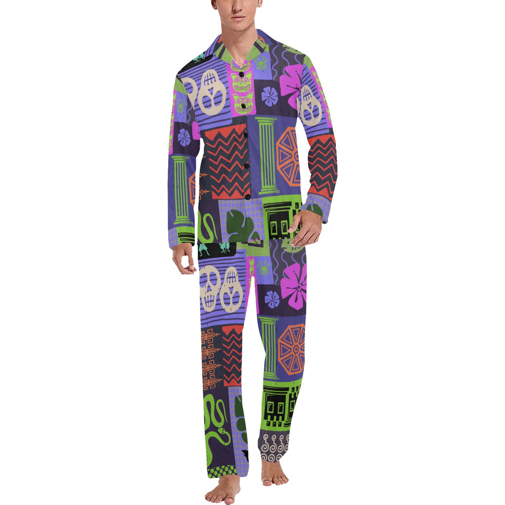 The Haunted Tiki Mansion Men's V-Neck Long Pajama Set
