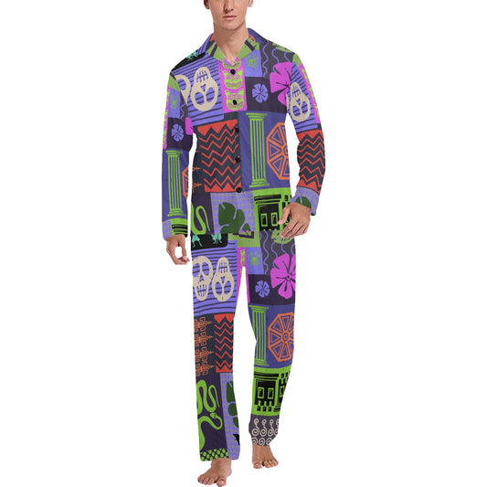 The Haunted Tiki Mansion Men's V-Neck Long Pajama Set