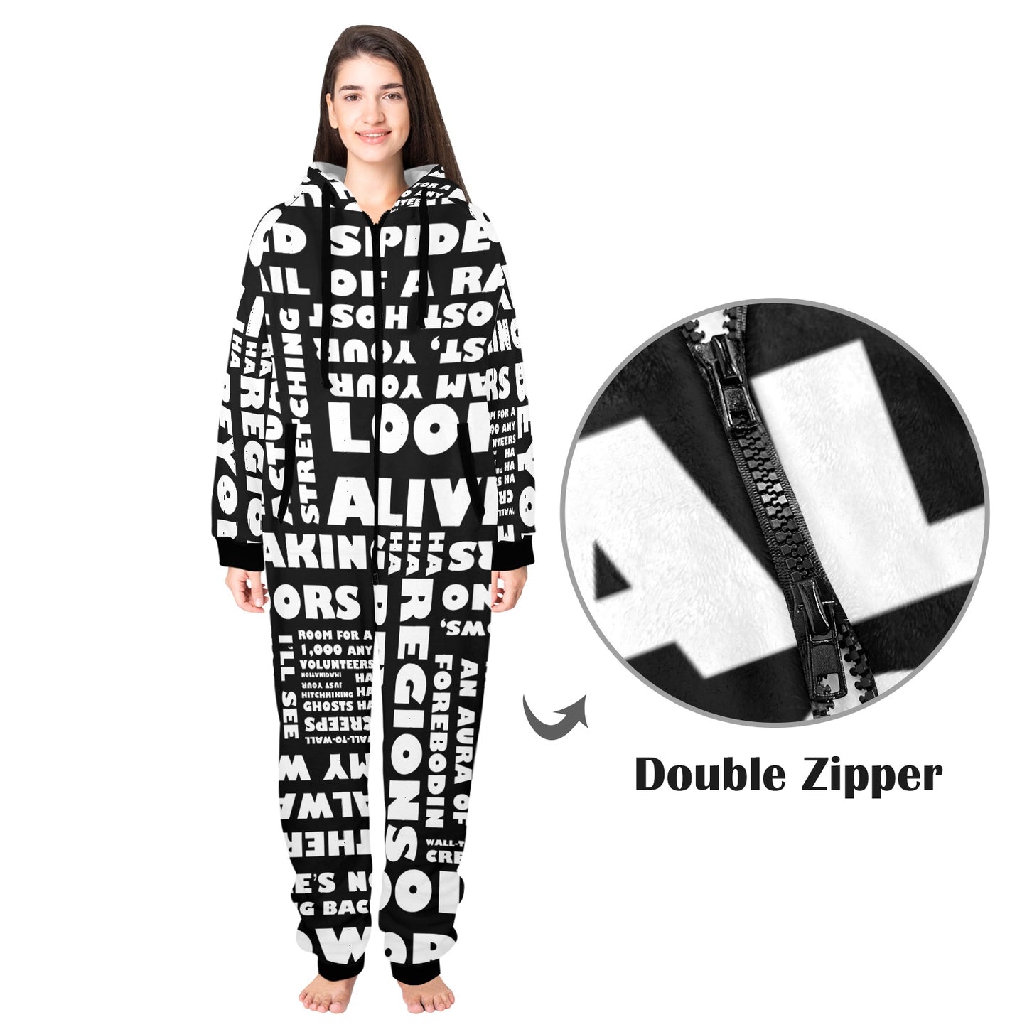 Haunted Mansion Ghoulish quotes Unisex One-Piece Zip Up Hooded Pajamas