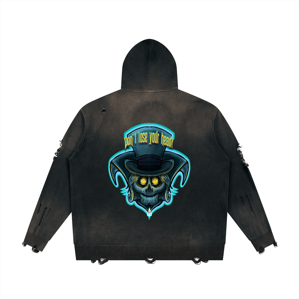 Unisex Distressed Full Zip Sweater