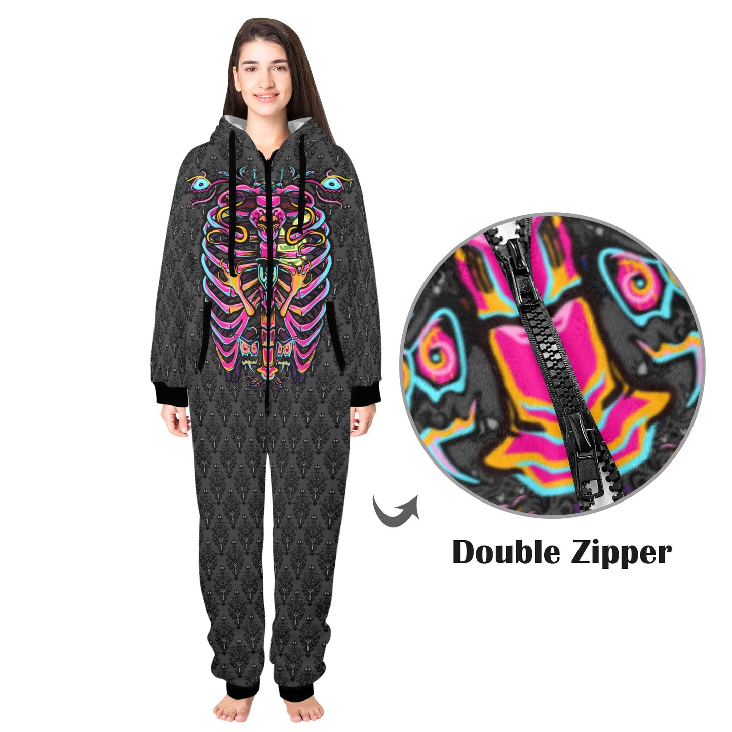 Welcome Foolish Mortals Unisex One-Piece Zip Up Hooded Pajamas
