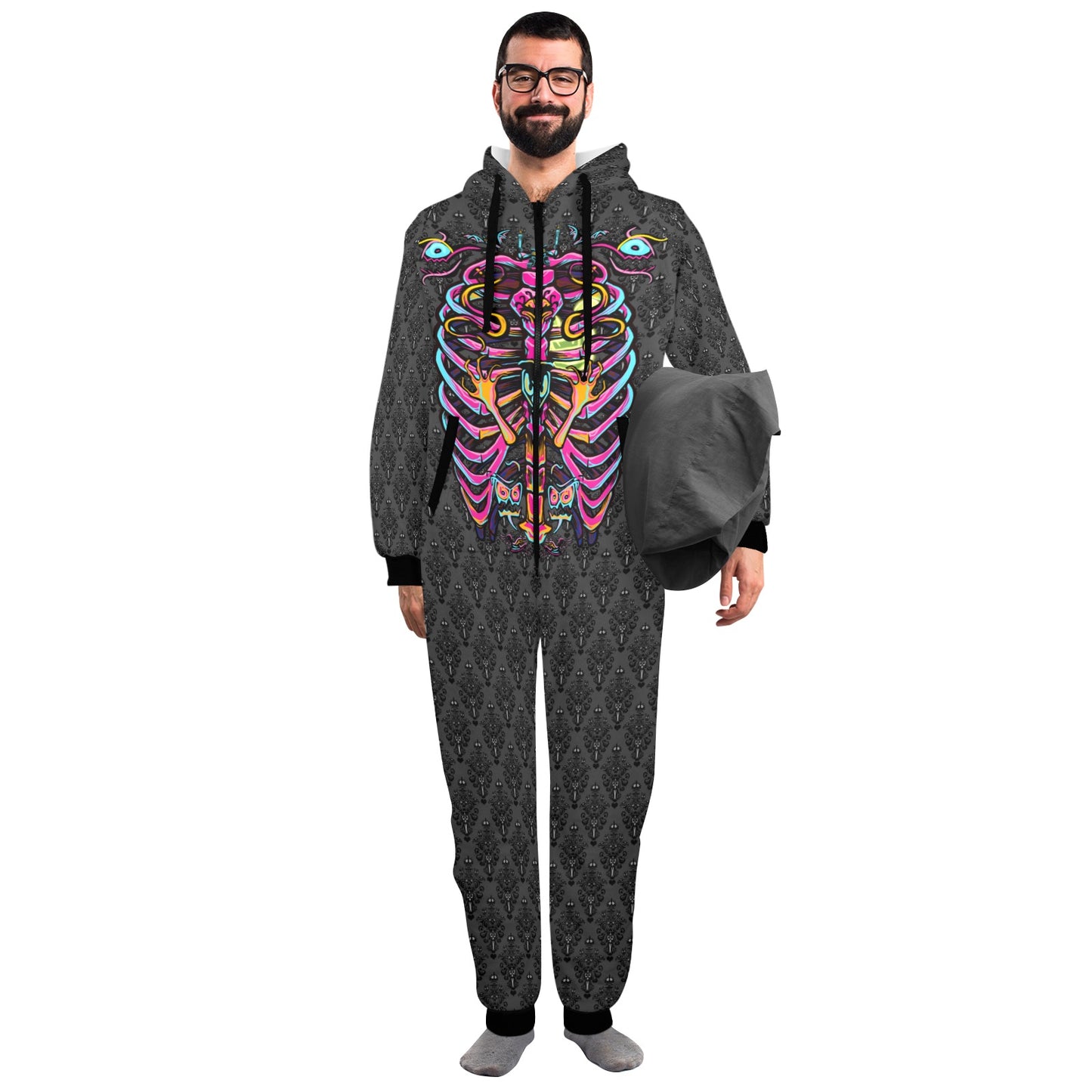 Welcome Foolish Mortals Unisex One-Piece Zip Up Hooded Pajamas