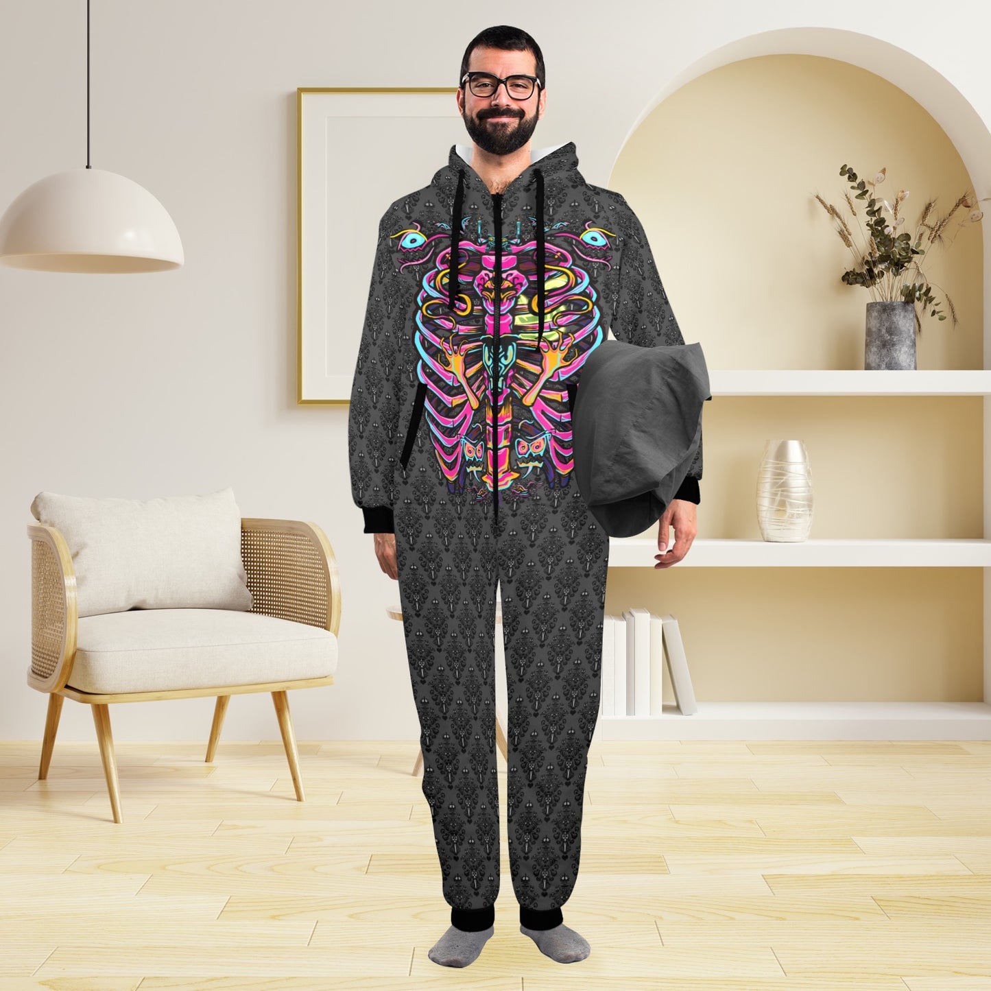 Welcome Foolish Mortals Unisex One-Piece Zip Up Hooded Pajamas